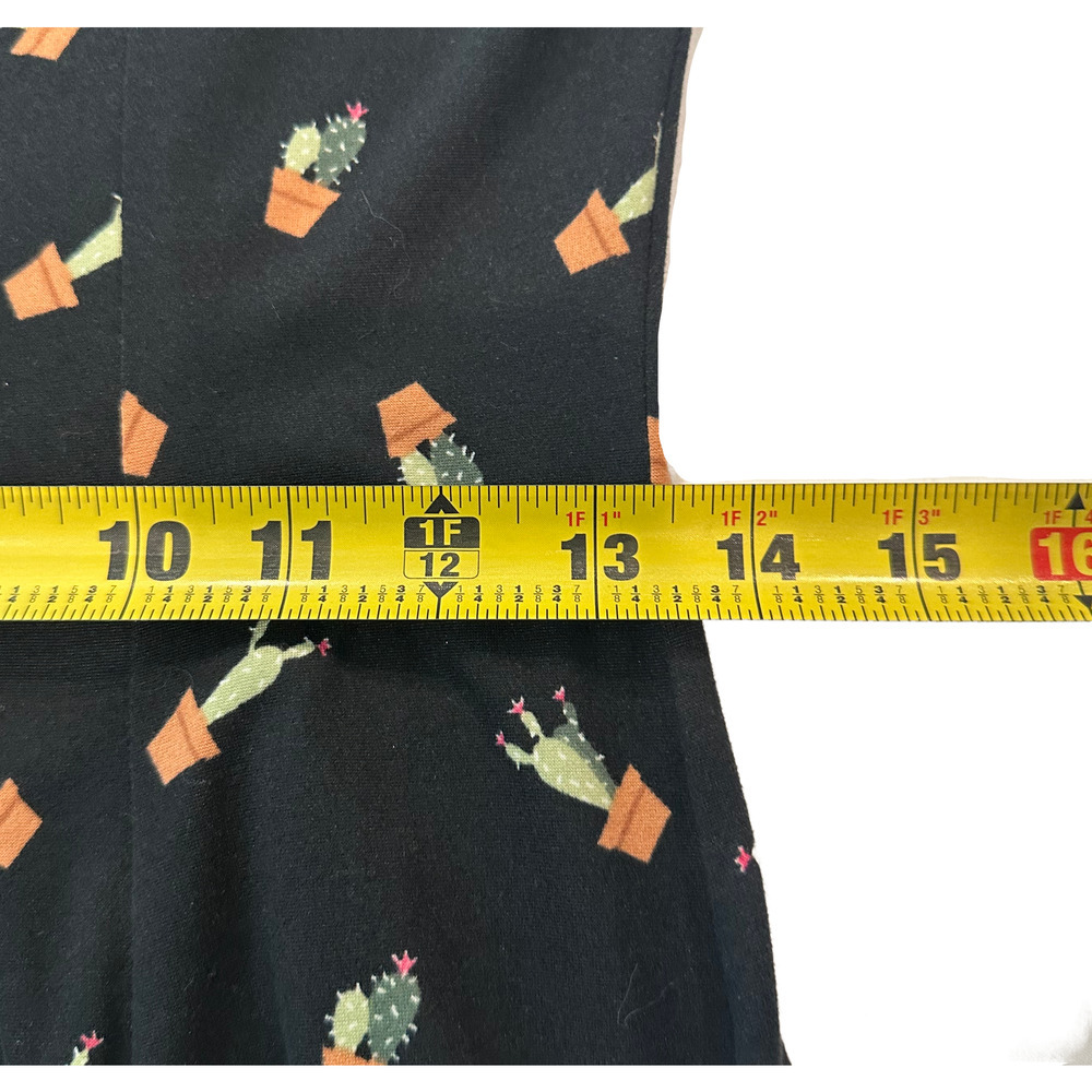 Banana Lemon Cactus Print Black Fit & Flare Dress - Picture 6 of 8